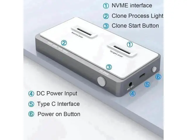Alt view image 3 of 7 - 10Gbps Tool-Free Dual-Bay M.2 NVMe Docking Station with Offline Clone Function, USB C NVMe SSD Duplicator Enclosure Supports M-Key PCIe M.2 SSD 2242 2260 2280 22110, Dual Slot External SSD Clone Dock