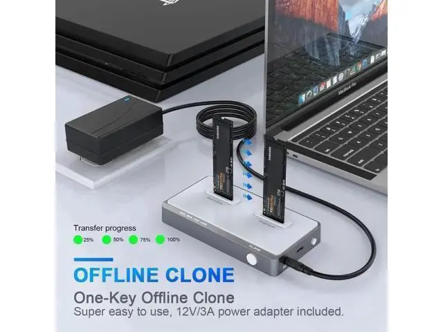 Alt view image 7 of 7 - 10Gbps Tool-Free Dual-Bay M.2 NVMe Docking Station with Offline Clone Function, USB C NVMe SSD Duplicator Enclosure Supports M-Key PCIe M.2 SSD 2242 2260 2280 22110, Dual Slot External SSD Clone Dock