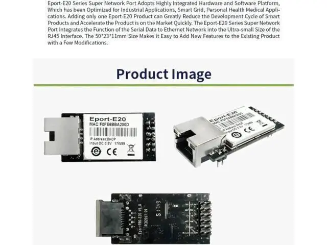 Alt view image 6 of 6 - 10 Pack Eport-E20 TTL Serial to Ethernet Embedded Module, FreeRTOS TCP/IP Network Converter 3.3V MCU Module Supports DHCP & Telnet for IoT Secondary Development
