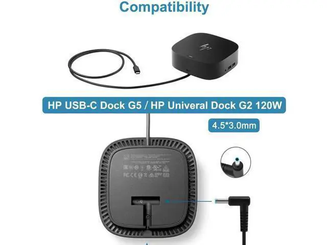 Alt view image 7 of 7 - 120W 19.5V 6.15A AC Charger Replacement PN 710415-001 L41856-001 for HP USB-C Dock G5 5TW10UT, USB-C/A Dock G2 5TW13AA, Omen 15-5000 15-5100 15-5200 Gaming Laptops