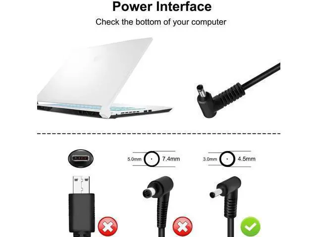 Alt view image 2 of 7 - 240W 20V 12A Laptop AC Charger, 4.5x3.0mm Tip Power Adapter Compatible with MSI Delta 15 A5EFK 15001, GS66 GF66 GF76 GL66 GL76 12U, Sword 15, Crosshair 17 15 R6E Intel 12th Gen Gaming Notebooks