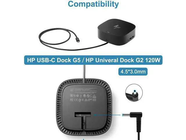 Alt view image 7 of 7 - 120W 19.5V 6.15A Laptop Charger PN 710415-001 L41856-001 for HP USB-C Dock G5 5TW10UT, USB-C/A Dock G2 5TW13AA, Omen 15-5000 15-5100 15-5200 Gaming Laptops