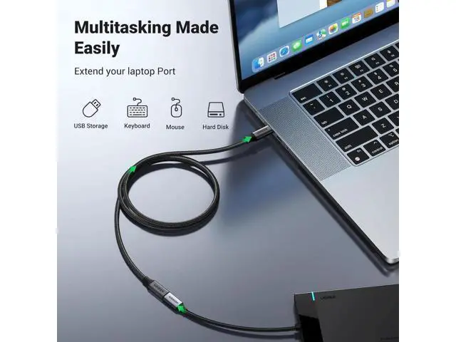 Alt view image 7 of 7 - UGREEN 3.3FT Black USB-C 3.2 Gen2 Extension Cable, 10Gbps Data Speed & 100W PD Fast Charging Male to Female Nylon Type-C Extender Cord for PSVR2, MacBook, iPad Pro, USB-C Hub, MagSafe Charger, iPhone
