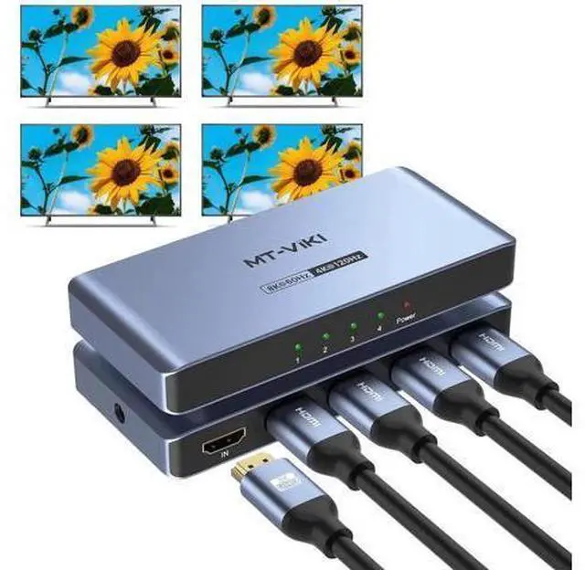 Main image of MT-VIKI 1 In 4 Out HDMI 2.0 Splitter Mirror Duplicator, 1×4 4K@60Hz Distributor 18Gbps RGB 4:4:4 HDR HDCP2.2 Auto EDID, Powered Splitter with Power Adapter Included