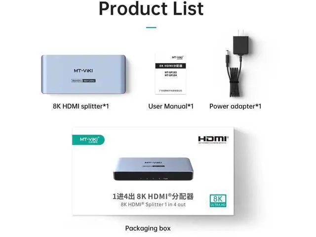 Alt view image 5 of 7 - MT-VIKI 1 In 4 Out HDMI 2.0 Splitter Mirror Duplicator, 1×4 4K@60Hz Distributor 18Gbps RGB 4:4:4 HDR HDCP2.2 Auto EDID, Powered Splitter with Power Adapter Included