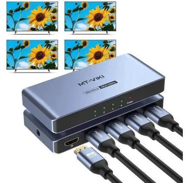 Main image of MT-VIKI 1 In 4 Out HDMI 2.0 Powered Splitter Mirror Distributor, 18Gbps 4K@60Hz HDR RGB 4:4:4 Video Duplicator, HDCP 2.2 Auto EDID with Power Adapter Included