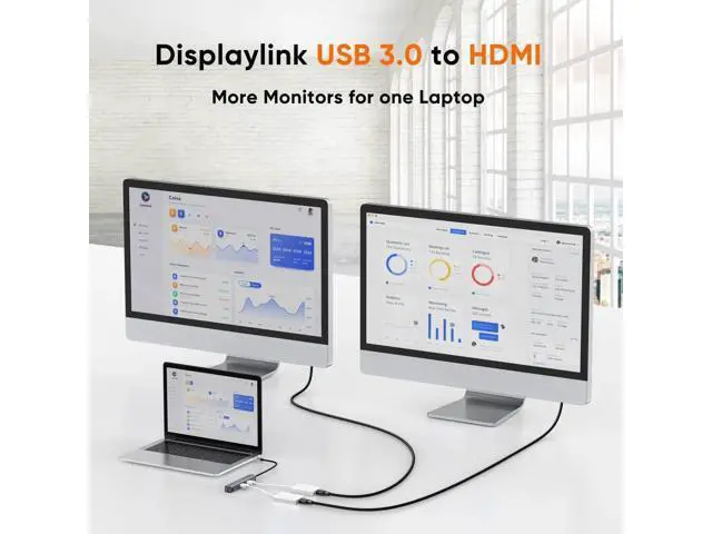 Alt view image 2 of 7 - USB 3.0 to HDMI Adapter with Built-in DisplayLink Chip, External USB Graphics Video Converter, 1080P Full HD Multi-Monitor Extender, White, Compatible with Windows 7/8/8.1/10 & MacOS