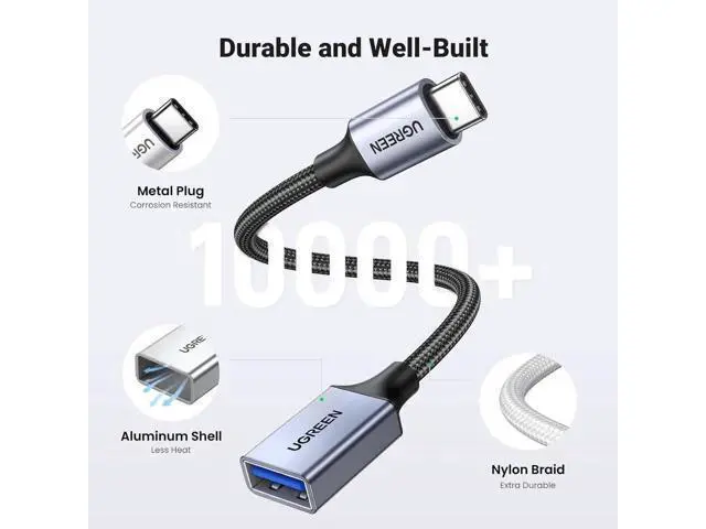 Alt view image 2 of 6 - UGREEN USB-C to USB 3.0 Adapter, 5Gbps OTG Converter, Nylon Braided & Aluminum Alloy, Type C Male to USB A Female, Blue, Compatible with iPhone 15 Series, MacBook, iPad Pro, Galaxy S24