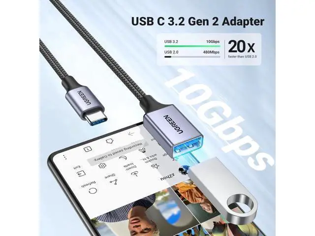 Alt view image 3 of 6 - UGREEN USB-C to USB 3.0 Adapter, 5Gbps OTG Converter, Nylon Braided & Aluminum Alloy, Type C Male to USB A Female, Blue, Compatible with iPhone 15 Series, MacBook, iPad Pro, Galaxy S24