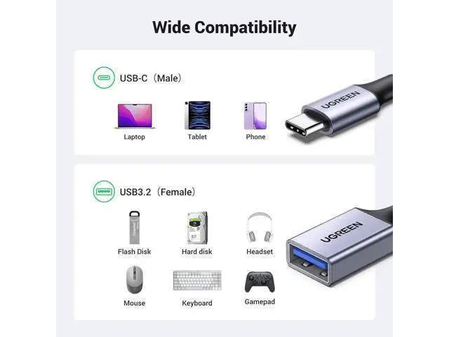 Alt view image 6 of 6 - UGREEN USB-C to USB 3.0 Adapter, 5Gbps OTG Converter, Nylon Braided & Aluminum Alloy, Type C Male to USB A Female, Blue, Compatible with iPhone 15 Series, MacBook, iPad Pro, Galaxy S24
