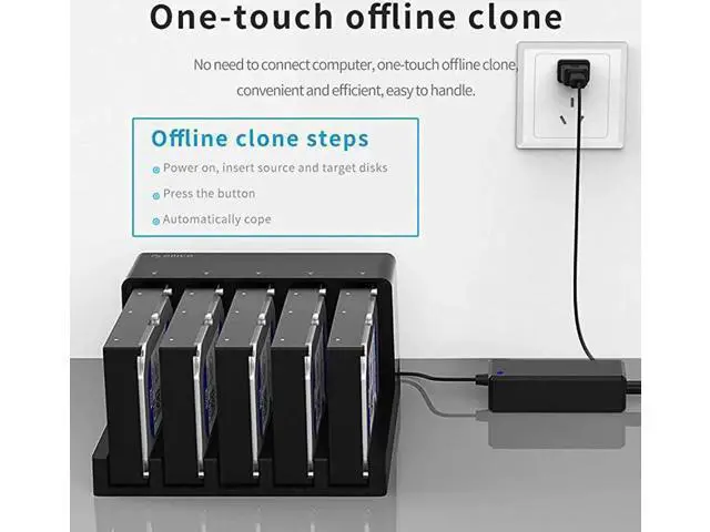 Alt view image 4 of 7 - USB 3.0 to SATA 5-Bay Hard Drive Docking Station with Offline Clone Function, Supports 2.5/3.5 Inch HDD SSD, Up to 10TB per Drive