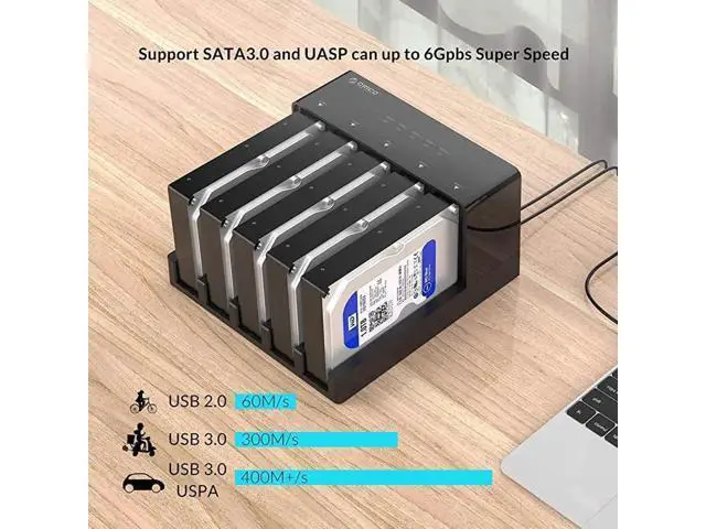 Alt view image 3 of 7 - USB 3.0 to SATA 5-Bay Hard Drive Docking Station with Offline Clone Function, Supports 2.5/3.5 Inch HDD SSD, Up to 10TB per Drive
