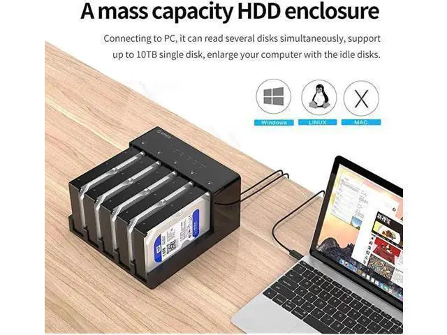 Alt view image 5 of 7 - USB 3.0 to SATA 5-Bay Hard Drive Docking Station with Offline Clone Function, Supports 2.5/3.5 Inch HDD SSD, Up to 10TB per Drive