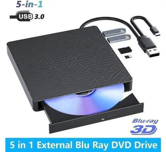 Main image of 5 in 1 Slim Multifunctional 3D External Blu Ray Burner USB3.0 Type-C Optical Drive with SD TF Card Reader & 2 USB Hubs Compatible with Windows XP/7/8/10/11 Mac OS Laptop Desktop PC