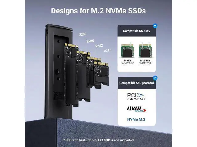 Alt view image 5 of 5 - UGREEN Tool-Free USB C M.2 NVMe SSD Enclosure, USB 3.2 Gen2 10Gbps External SSD Reader Adapter, Compatible with M Key & B+M Key NVMe SSD in 2230/2242/2260/2280 Sizes
