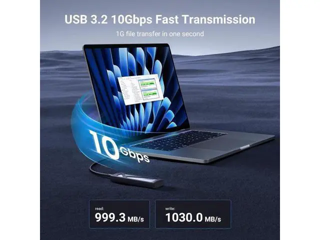 Alt view image 4 of 5 - UGREEN Tool-Free USB C M.2 NVMe SSD Enclosure, USB 3.2 Gen2 10Gbps External SSD Reader Adapter, Compatible with M Key & B+M Key NVMe SSD in 2230/2242/2260/2280 Sizes