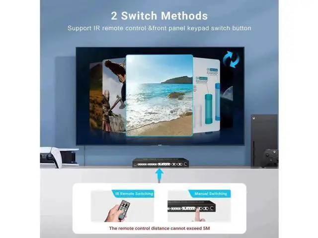 Alt view image 7 of 7 - 4 In 2 Out HDMI 2.1 8K Matrix Switch with IR Remote, 4×2 Video Splitter Converter, Optical SPDIF 5.1CH + L/R Analog Audio Extractor Support 8K@60Hz 4K@120Hz HDR10 Dolby Vision Atmos ARC HDCP2.3