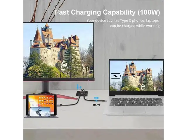 Alt view image 6 of 7 - Bi-Directional USB-C 8K Switch Splitter Converter, USB 3.1 Type-C Multi-Function Switch Supports 8K@30Hz, 4K@120Hz, 100W PD Charging & 10Gbps High-Speed Data Transfer