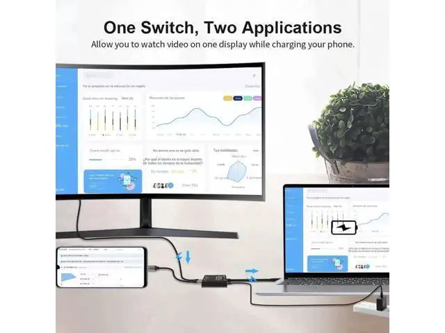Alt view image 7 of 7 - Bi-Directional USB-C 8K Switch Splitter Converter, USB 3.1 Type-C Multi-Function Switch Supports 8K@30Hz, 4K@120Hz, 100W PD Charging & 10Gbps High-Speed Data Transfer