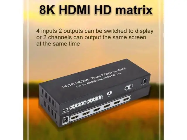 Alt view image 3 of 6 - 4x2 HDMI 2.1 Matrix Switch Splitter, 4 In 2 Out 8K@60Hz 4K@120Hz HDR Scaler, HDCP2.3 40Gbps Bandwidth with IR Remote & Power Adapter