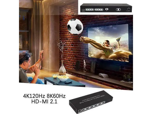 Alt view image 6 of 6 - 4x2 HDMI 2.1 Matrix Switch Splitter, 4 In 2 Out 8K@60Hz 4K@120Hz HDR Scaler, HDCP2.3 40Gbps Bandwidth with IR Remote & Power Adapter