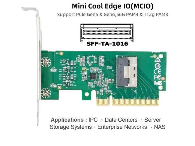 Alt view image 7 of 7 - PCIe 5.0 x8 to MCIO 8i (SFF-TA-1016) Adapter, 74Pin Mini Cool Edge IO Female PCI Expansion Card for Server/Storage/NAS
