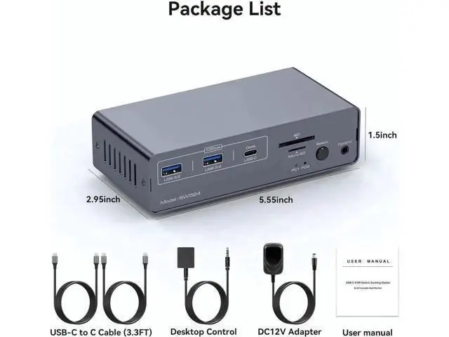 Alt view image 4 of 7 - USB-C KVM Docking Station for 2 Computers & 2 Monitors, Dual HDMI 4K@60Hz KVM Switch with Built-in EDID Emulator, Share 1G Ethernet, 5×USB A/C Ports, SD & MicroSD Card Reader, Compatible with Dual Mac