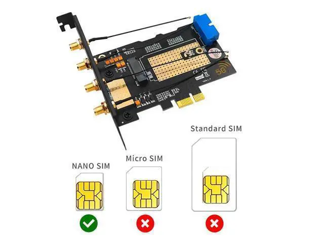 Alt view image 3 of 6 - M.2 Wifi Module to PCIE X1 / USB 3.0 Expansion Card 4 Antennas NANO SIM Slot NGFF B Key for 30x42/52 3G 4G 5G M2 Wireless Module