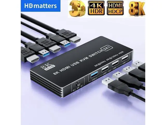 Alt view image 2 of 6 - HDMI 2.1 KVM Switch 4k 120Hz with USB Dual port USB 8K HDMI KVM Switch HDMI 2.1 Hub Switcher 4K 60Hz HDMI Switch KVM USB(check remarks)(4K 60Hz)