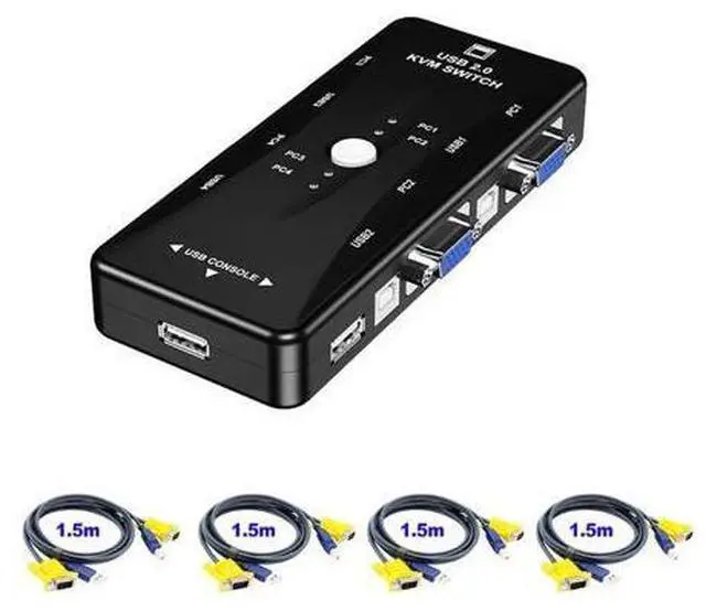 Alt view image 2 of 6 - 4 Port VGA KVM Switcher 4x1 VGA USB VGA Switch 4 in 1 out support Printer Mouse Keyboard Share 1920*1440 VGA Switch Box Adapter(only 1 KVM)