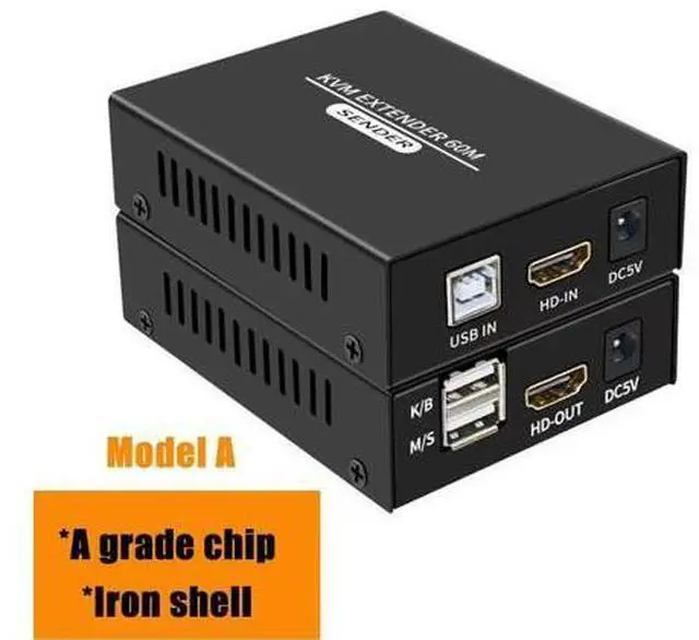 Main image of 1 Pair 60M Video Extension Adapter HDMI-compatible KVM USB-A Keyboard Mouse Aluminium Alloy RJ45 Lan Ethernet Extender TX RX(US Plug) (Model A)