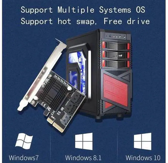 Alt view image 3 of 6 - JMB585 Chip 5 Port SATA 3.0 to PCIe Expansion Card 4X Gen 3 PCI Express SATA Adapter SATA 3 Converter with Heat Sink for HDD SSD