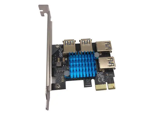 Alt view image 3 of 6 - PCIE 1 to 4 Riser Card LED Gold USB 3.0 Multiplier Hub PCI Express X1 to PCI-E 16X Riser for Video Card for Bitcoin Miner Mining