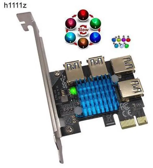 Main image of PCIE 1 to 4 Riser Card LED Gold USB 3.0 Multiplier Hub PCI Express X1 to PCI-E 16X Riser for Video Card for Bitcoin Miner Mining
