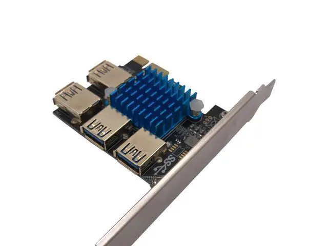 Alt view image 4 of 6 - PCIE 1 to 4 Riser Card LED Gold USB 3.0 Multiplier Hub PCI Express X1 to PCI-E 16X Riser for Video Card for Bitcoin Miner Mining