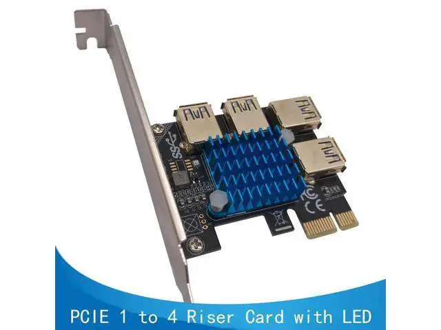 Alt view image 2 of 6 - PCIE 1 to 4 Riser Card LED Gold USB 3.0 Multiplier Hub PCI Express X1 to PCI-E 16X Riser for Video Card for Bitcoin Miner Mining