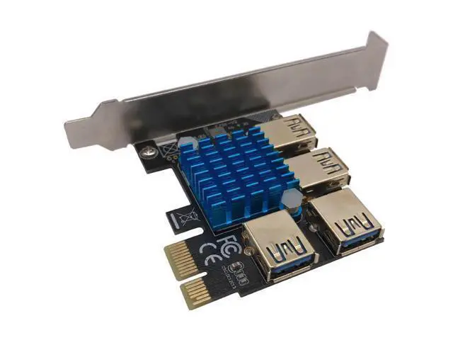 Alt view image 5 of 6 - PCIE 1 to 4 Riser Card LED Gold USB 3.0 Multiplier Hub PCI Express X1 to PCI-E 16X Riser for Video Card for Bitcoin Miner Mining