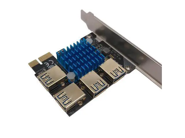 Alt view image 6 of 6 - PCIE 1 to 4 Riser Card LED Gold USB 3.0 Multiplier Hub PCI Express X1 to PCI-E 16X Riser for Video Card for Bitcoin Miner Mining