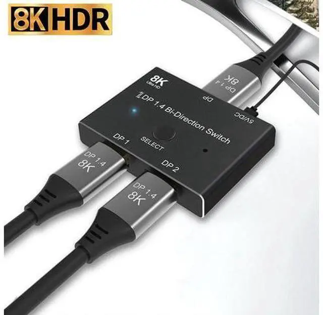 Main image of 8K Displayport 1.4 Switch Displayport Bi-direction DP Splitter Switcher Displayport 2X1 1X2 KVM Adapter g-sync 8K@30Hz 4K@120Hz