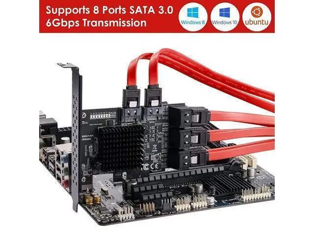 Alt view image 5 of 6 - PCIe to 8 Port SATA Expansion Card SATA3 3 6Gb HDD SSD Adapter PCI E Express X1 Controller Extension Multiplier Riser for Mining