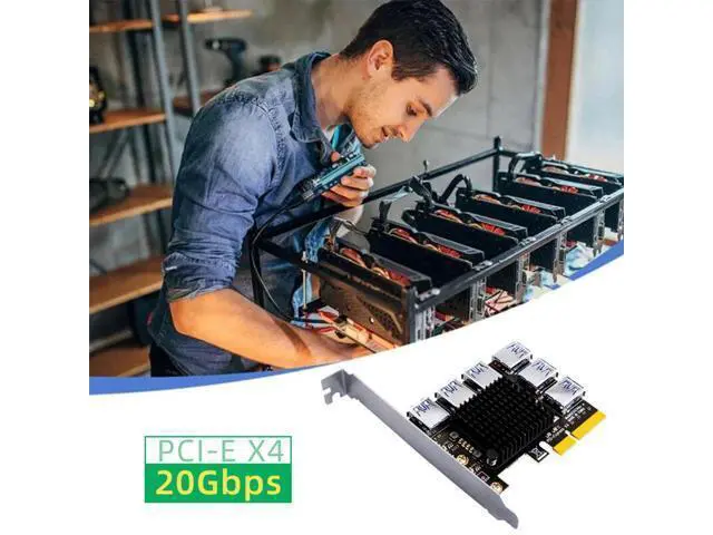 Alt view image 3 of 6 - PCI Express Multiplier PCIE 1 to 6 USB 3.0 Riser Card Adapter 20Gb PCI-E X4 to X16 Riser for Video Card for Bitcoin Miner Mining