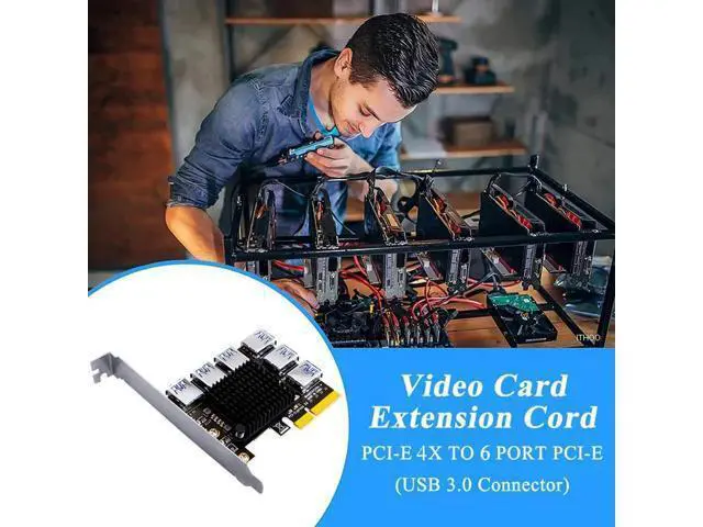 Alt view image 4 of 6 - PCI Express Multiplier PCIE 1 to 6 USB 3.0 Riser Card Adapter 20Gb PCI-E X4 to X16 Riser for Video Card for Bitcoin Miner Mining
