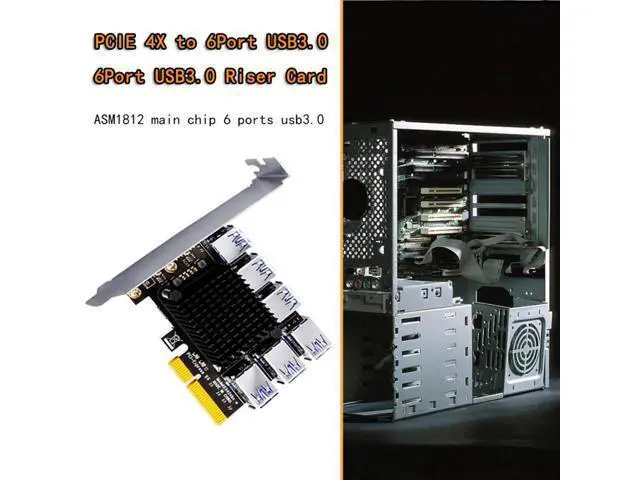 Alt view image 6 of 6 - PCI Express Multiplier PCIE 1 to 6 USB 3.0 Riser Card Adapter 20Gb PCI-E X4 to X16 Riser for Video Card for Bitcoin Miner Mining
