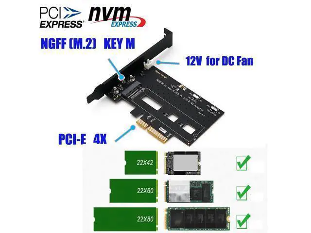 Alt view image 4 of 6 - NGFF M.2 NVME PCIE PCI-E SSD To PCI Express 3.0x 4X Adapter Card With Cooling Fan Bracket Support M.2 form 2242 2260 2280 M2 SSD