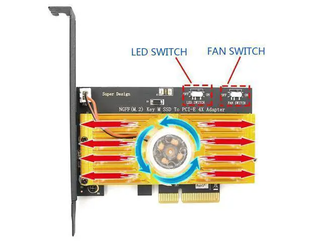 Alt view image 6 of 6 - NGFF M.2 NVME PCIE PCI-E SSD To PCI Express 3.0x 4X Adapter Card With Cooling Fan Bracket Support M.2 form 2242 2260 2280 M2 SSD
