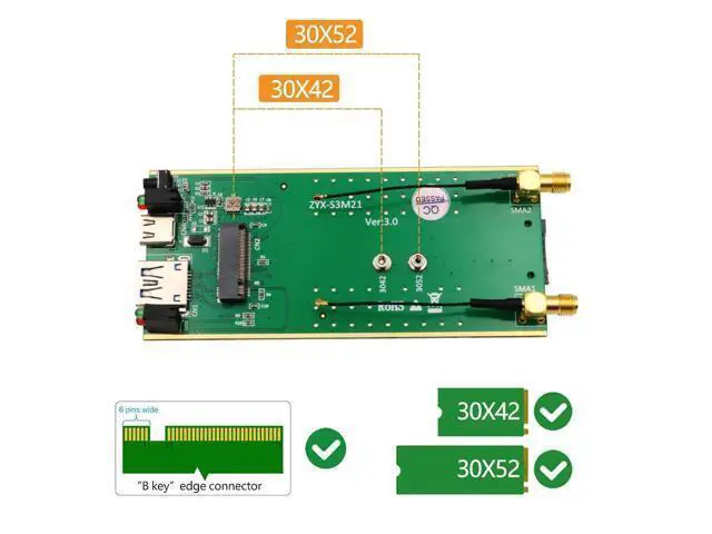 Alt view image 5 of 6 - USB Wifi Adapter Wifi Dongle NGFF M.2 Key B to USB 3.0 Adapter + SIM Card Slot Wifi Antenna Additional Power for 3G/4G/5G Module