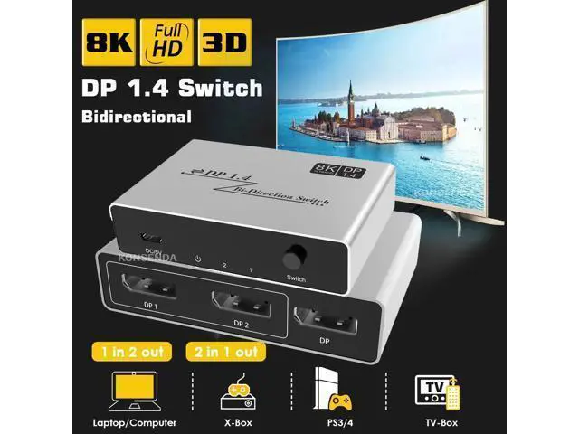 Alt view image 2 of 5 - 8K Displayport 1.4 Switch 2 in 1 out DP Bi-Direction Switch Converter 2x1/1x2 8K 60Hz HDR DP Switch Displayport Switch Splitter