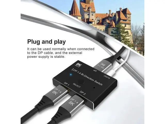 Alt view image 4 of 6 - 8K Displayport 1.4 Switch Displayport Bi-direction DP Splitter Switcher Displayport 2X1 1X2 KVM Adapter g-sync 8K@30Hz 4K@120Hz