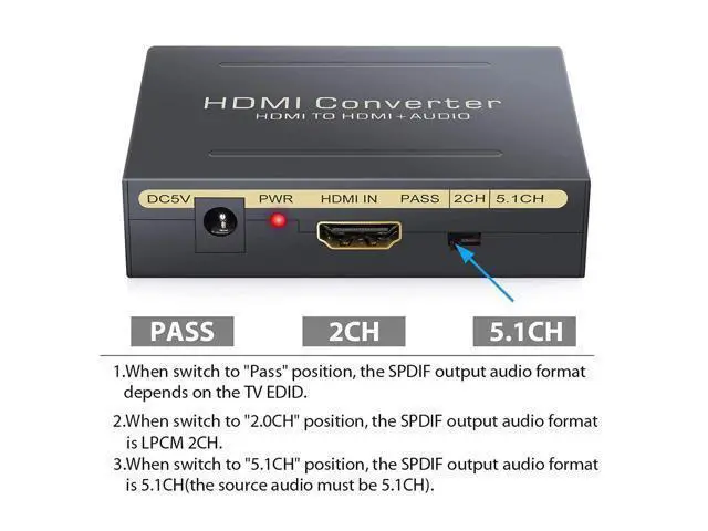 Alt view image 5 of 6 - 1080P HDMI Audio Extractor Converter HDMI to HDMI and Optical TOSLINK SPDIF + 3.5mm Stereo Audio Extractor For PC PS4 TV Box DVD