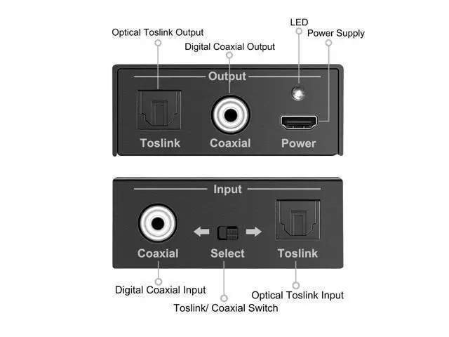 Alt view image 2 of 6 - Bi-directional Digital Audio Converter Optical to Coaxial or Coax to Optical Swticher Coaxial to SPDIF Toslink Audio Adapter
